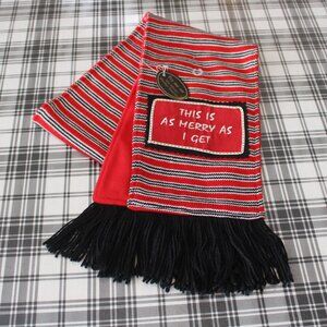 Red White Black Striped "This is as Merry as I Get" Festive Christmas Scarf NEW
